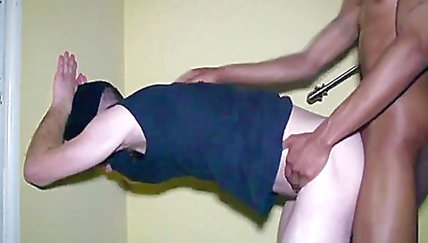 Hot black woman with big boobs and black panties doing bareback
