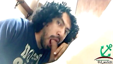 A brunette with a round ass gives a deepthroat blowjob