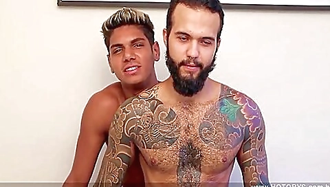 Latina with a tattooed body gets cumshots on her ass