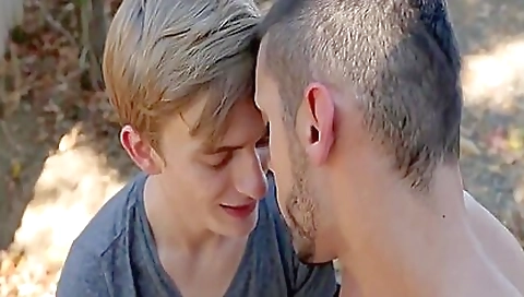 Guy has big cocks on his face with a brunette outside