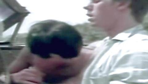 Skinny brunette in a bikini rides big cock in a field