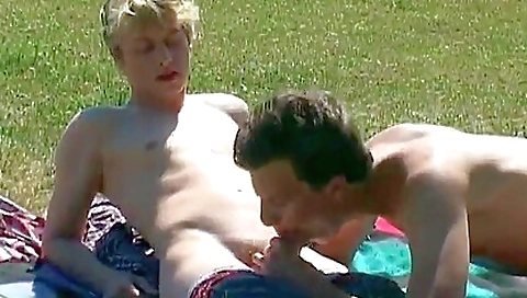 Brunette teen gets her mouth full of cum in the backyard