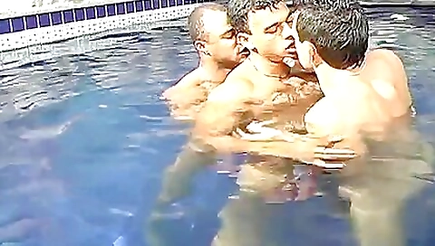 Blonde slut is having a double penetration with two black guys