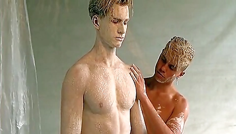 Sexy white lingerie is the best way for a blonde twink
