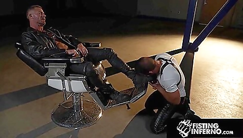 Busty hairy girl in leather shorts rides the dick of her stepdad